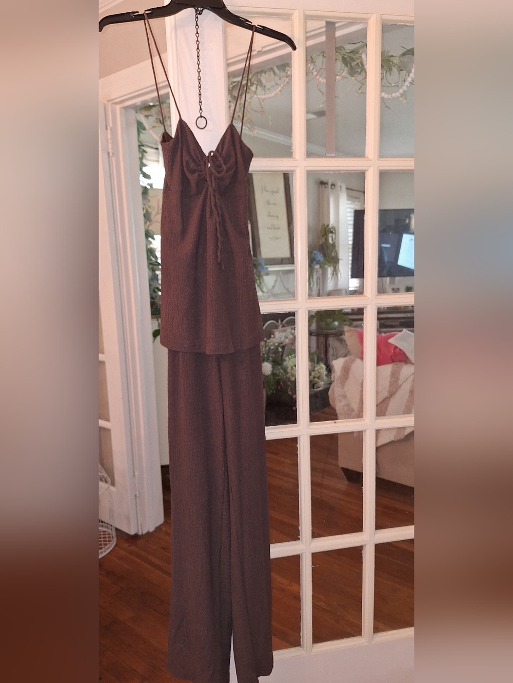Sabo Brown Wide-Leg Jumpsuit with Tie Back